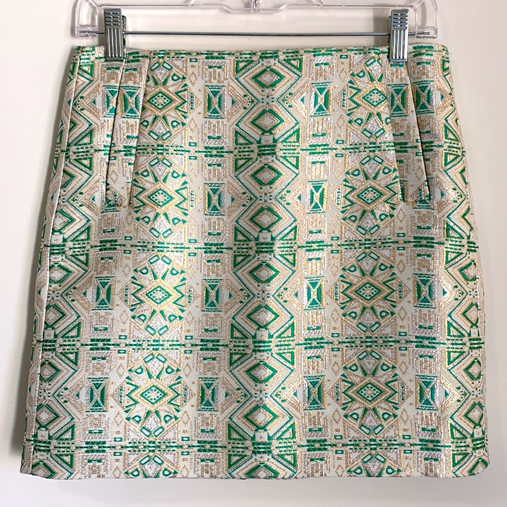 NWT J. Crew Green Metallic Jacquard Mini Skirt